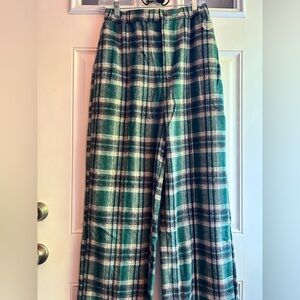 Green and White Plaid Trousers Lightweight Cotton